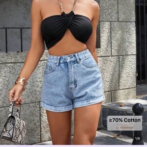 SHEIN Light Blue High Waist Denim Shorts